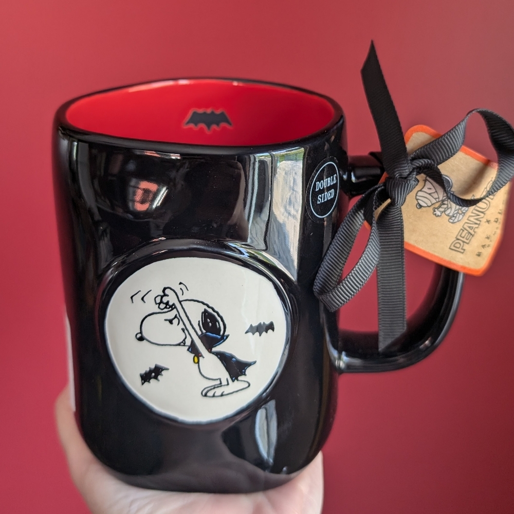 ❌SOLD❌Rae Dunn x Peanuts BOO 🧛‍♂️ Vampire Snoopy Double Sided Halloween Mug - Picture 3 of 8